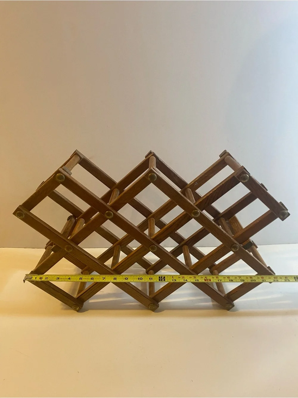 Vintage Solid Oak Wood 8 Bottle Accordion Folding Wine Rack 14”x22”